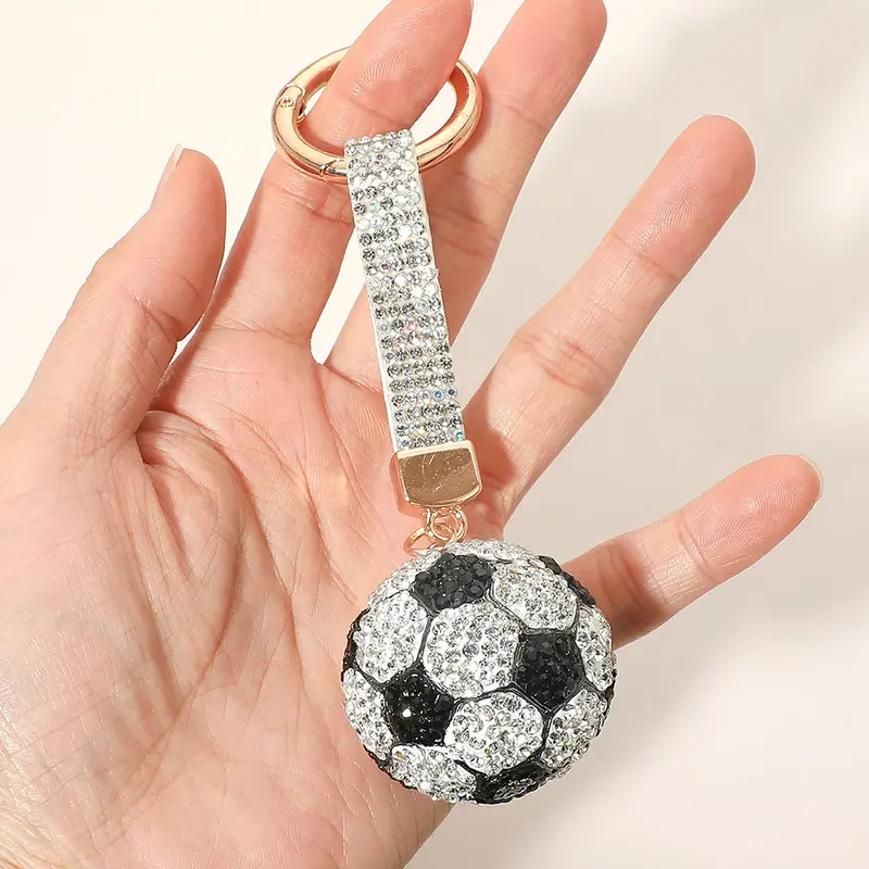 Bling Studded Soccer Ball Bag Charm Keychain 1