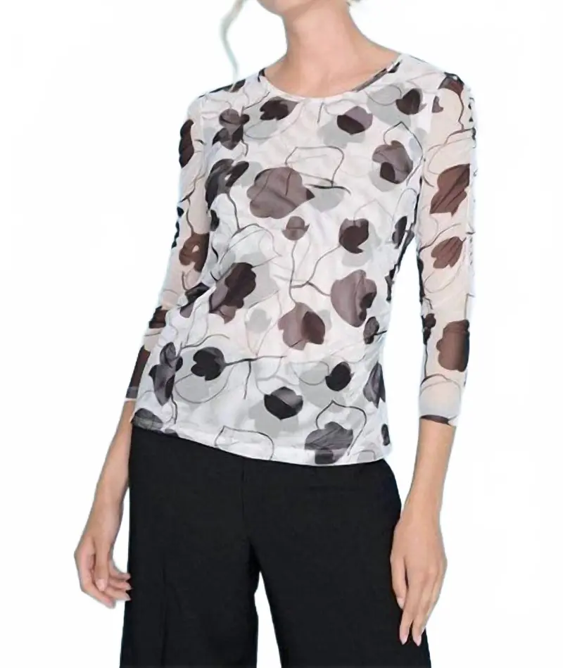 Blossom Bliss Three Quarter Sleeve Ruched Top In Black/White 1