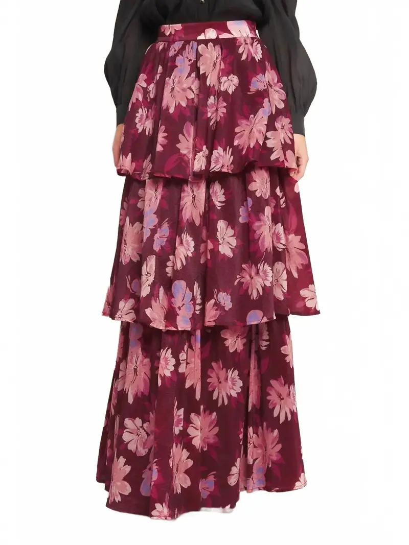 Blossom & Bordeaux Tiered Skirt 1