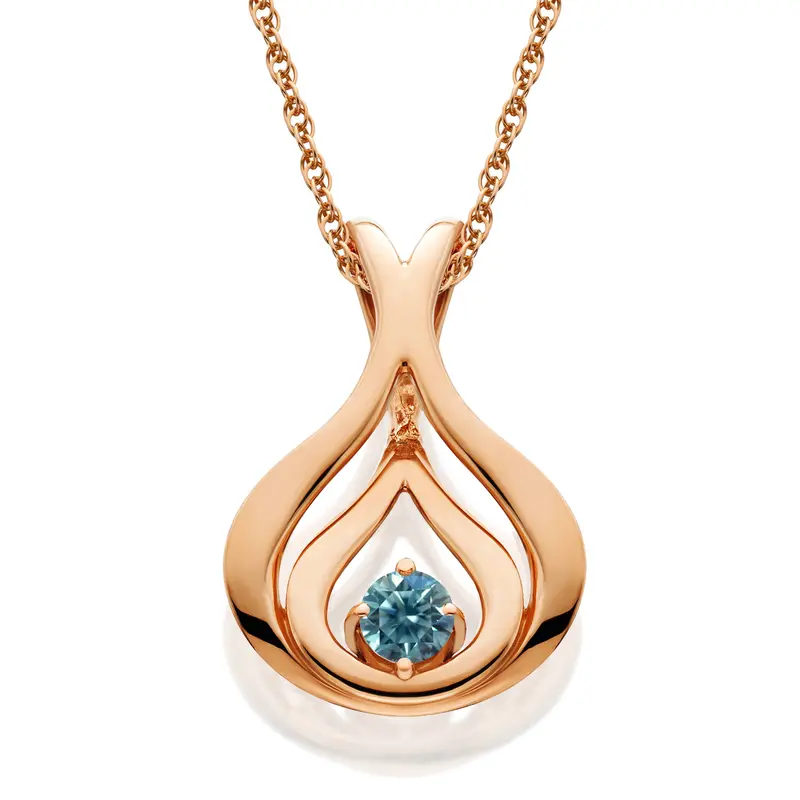 Blue Diamond Solitaire Pendant & Chain 14K Rose Gold 5/8" Tall 1