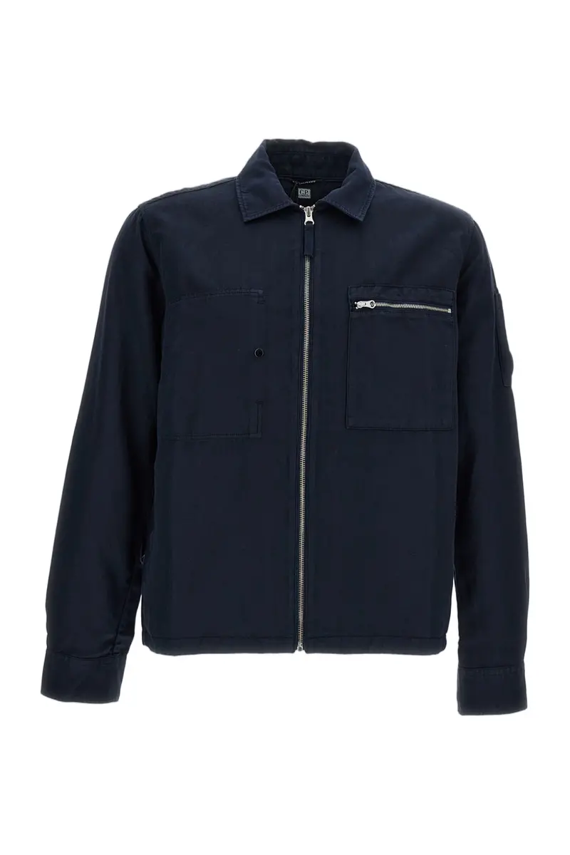 Blue Organic Gabardine Zip Overshirt 1