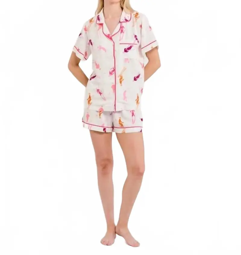 Bluebird Day Shorts Pajama Set In White / Pink / Orange 1