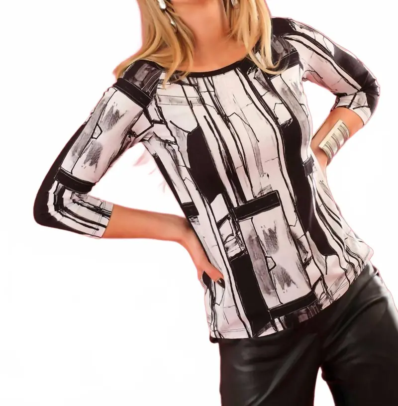 Boat Neck Pullover Top In Art 04 Baisti Black White 1