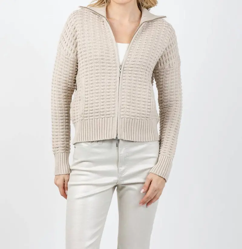 Bobble Zip Cardigan In Dune 1
