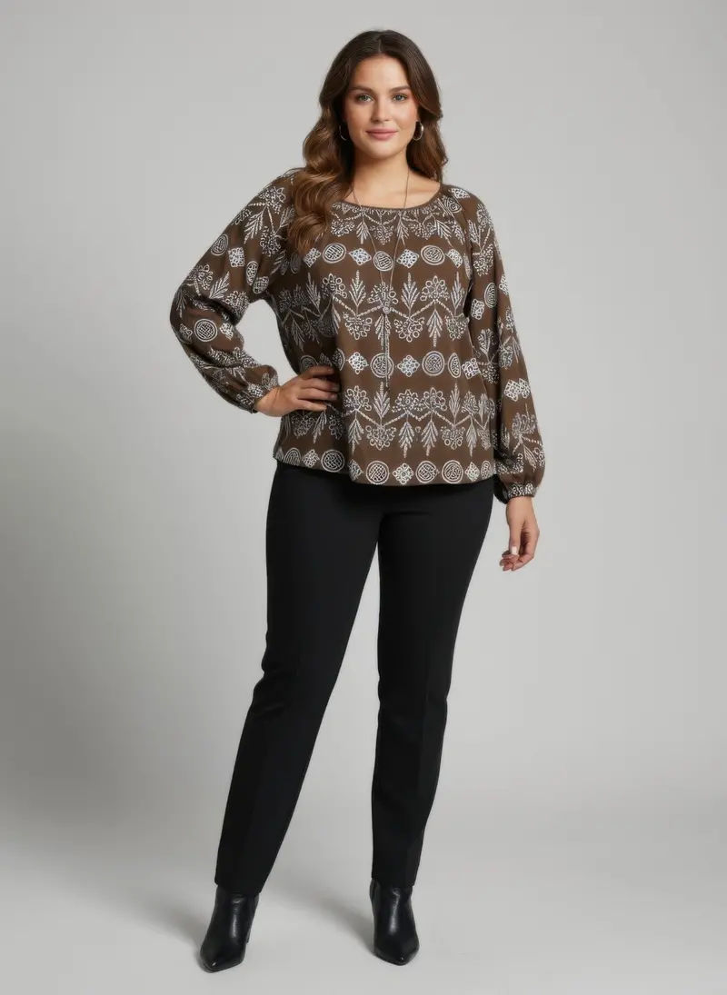 Boho Floral Print Long Sleeve Blouse 1