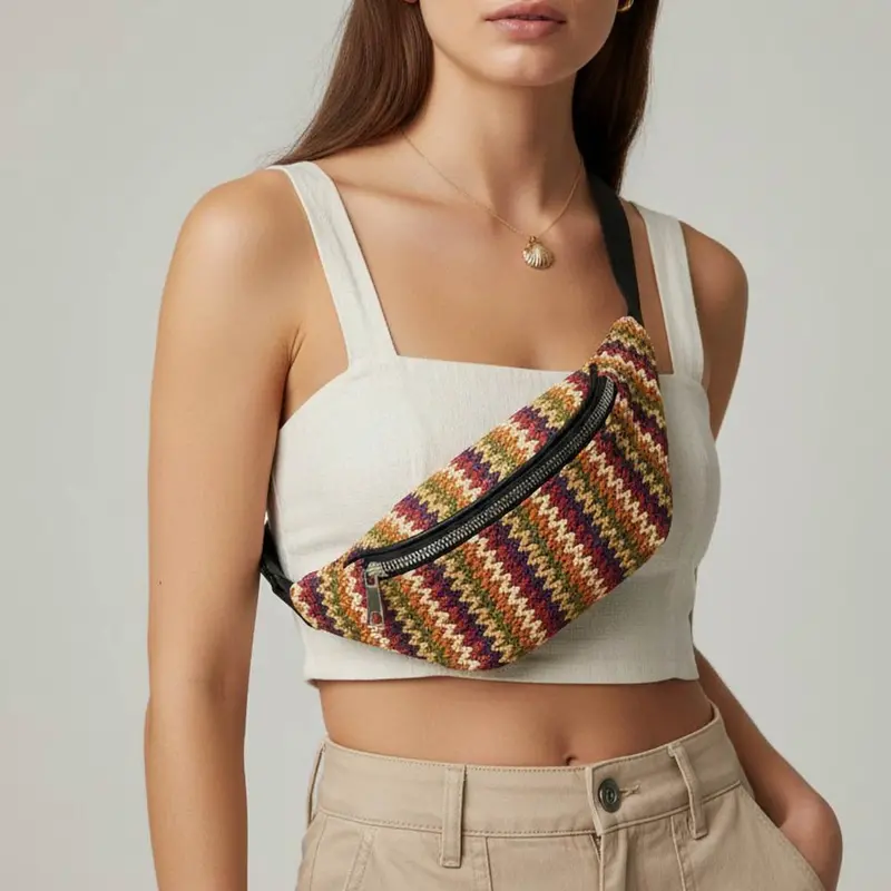 Boho Woven Embroidered Crossbody Belt Sling Fanny Pack Bag 1