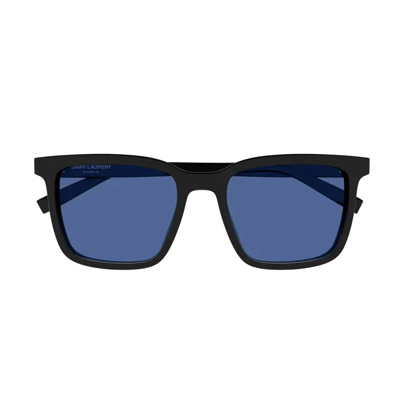 Bold Rectangular Black Acetate Sunglasses With Deep Blue Lenses 1