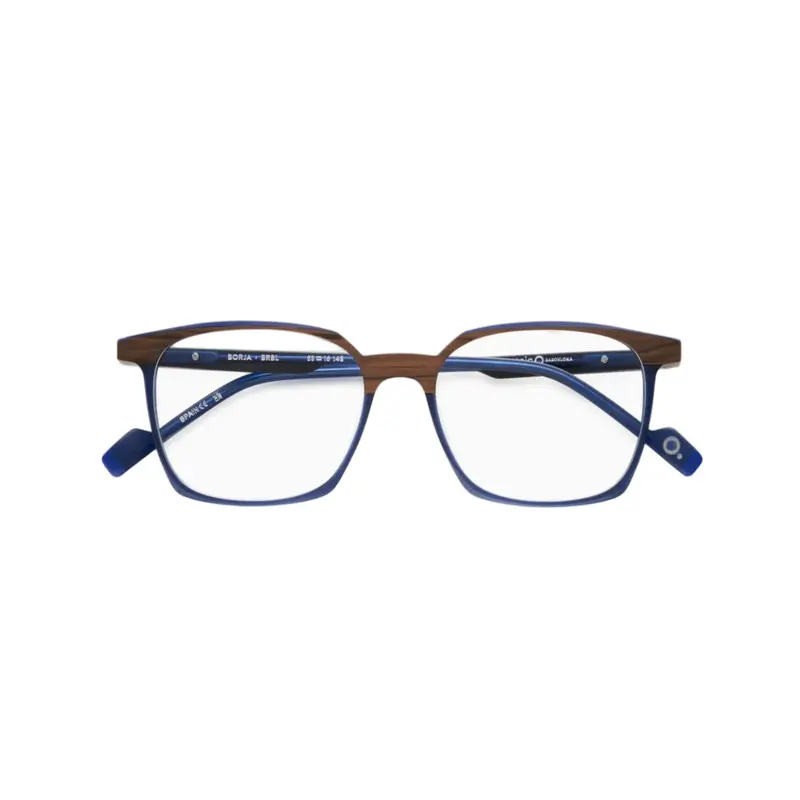Borja Wood-Textured Rectangular Eyeglasses With Blue Accents 1