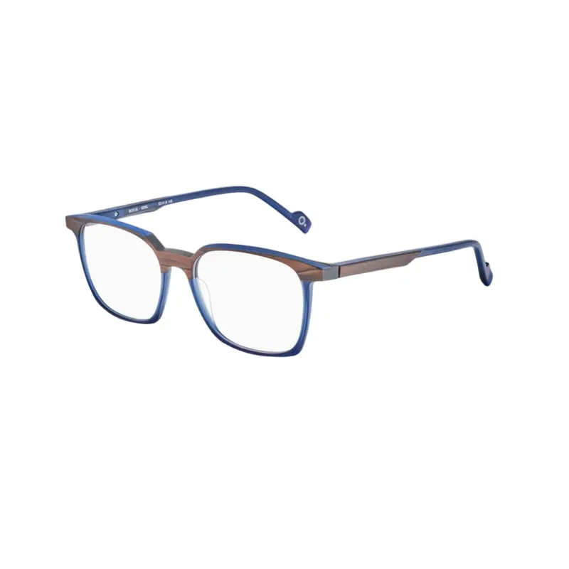 Borja Wood-Textured Rectangular Eyeglasses With Blue Accents 2