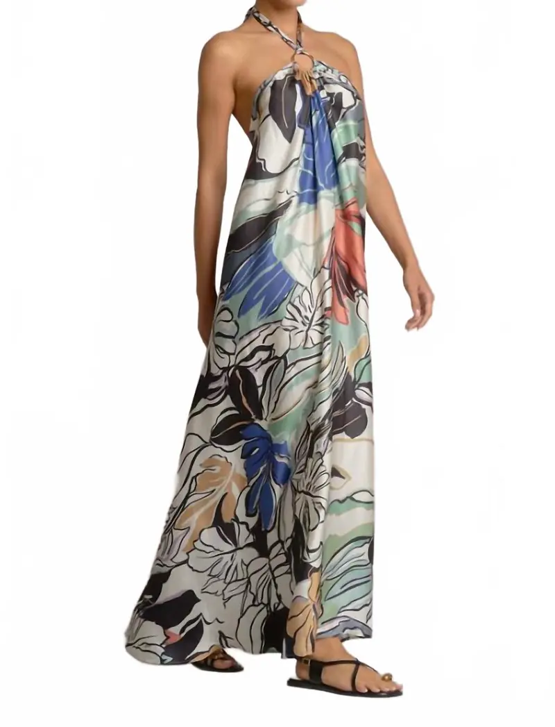Botanical Halter Maxi Dress In Blue Floral 1
