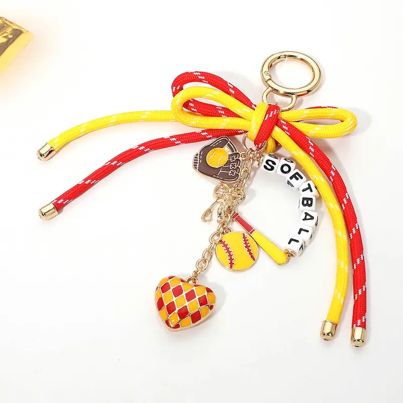 Bow Accent Softball Message Beaded Charm Drop Keychain Bag Charm 1
