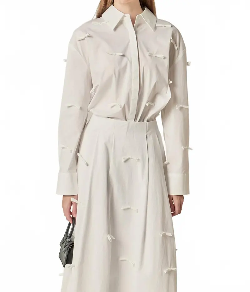 Bow Detailed Drop Shoulder Shirt In White 1