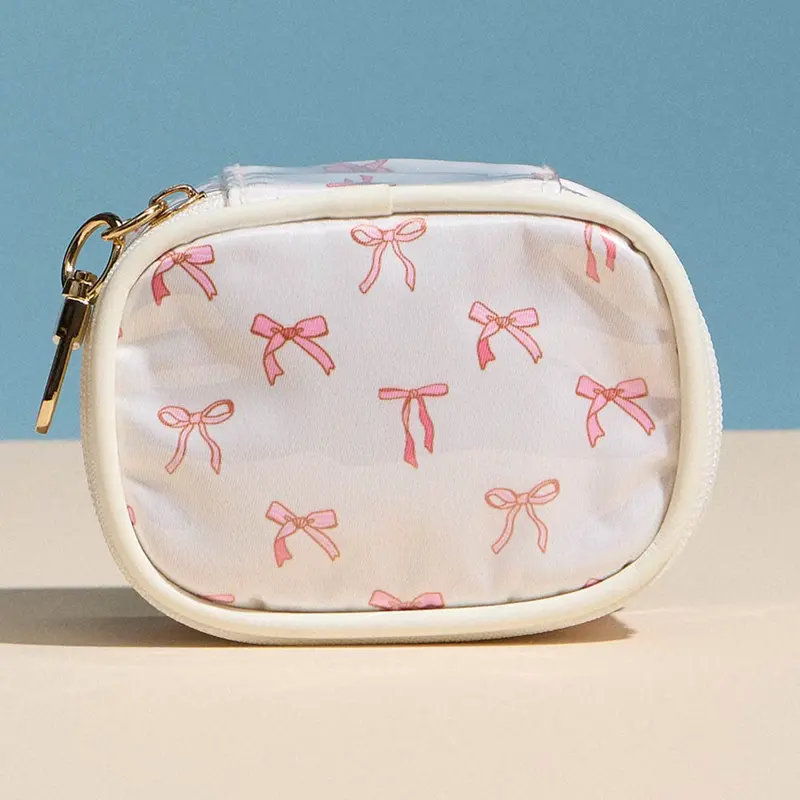 Bow Pattern Print Mini Zip Keychain Pouch Bag 1