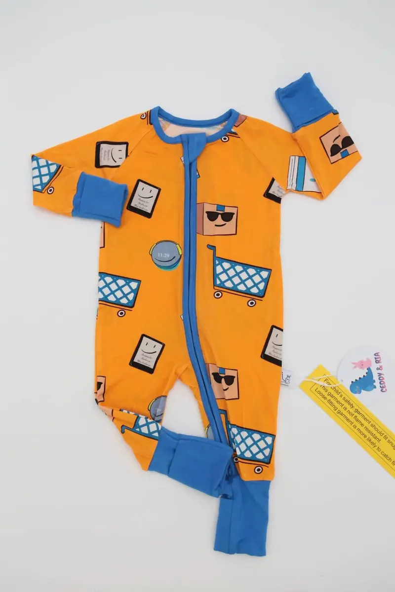 Boy's A To Z Bamboo Romper In Orange 1