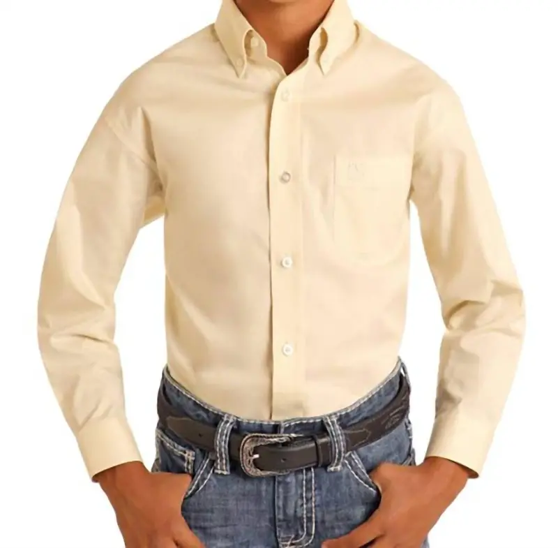 Boys Solid Button Shirt In Eggshell 1