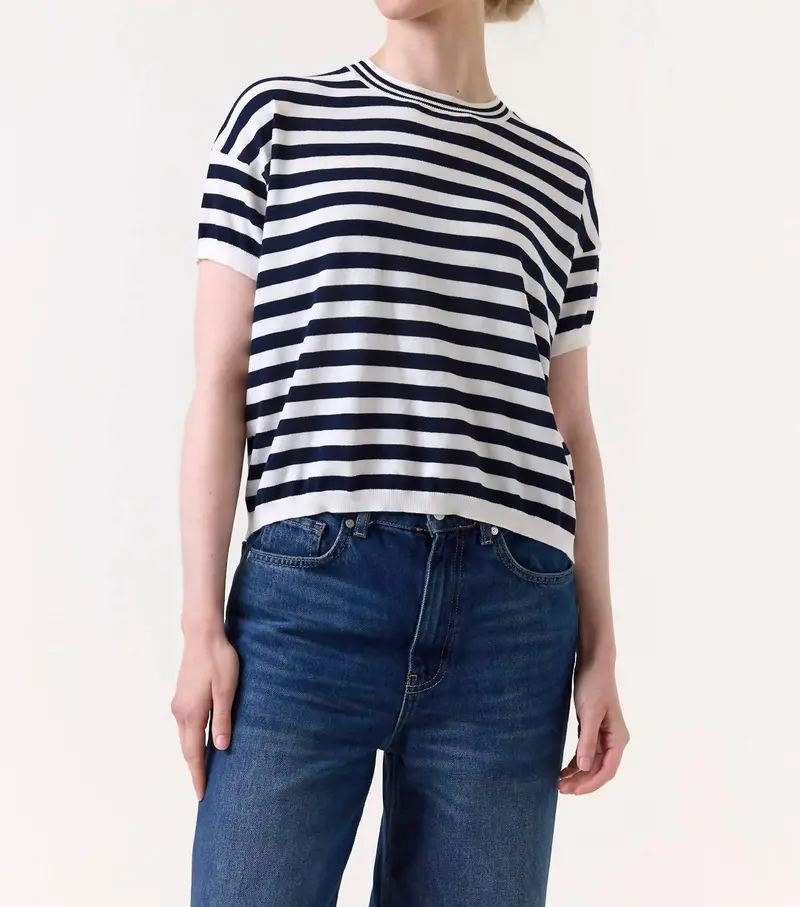 Bree Stripe Boxy Tee In Navy/Ivory 1