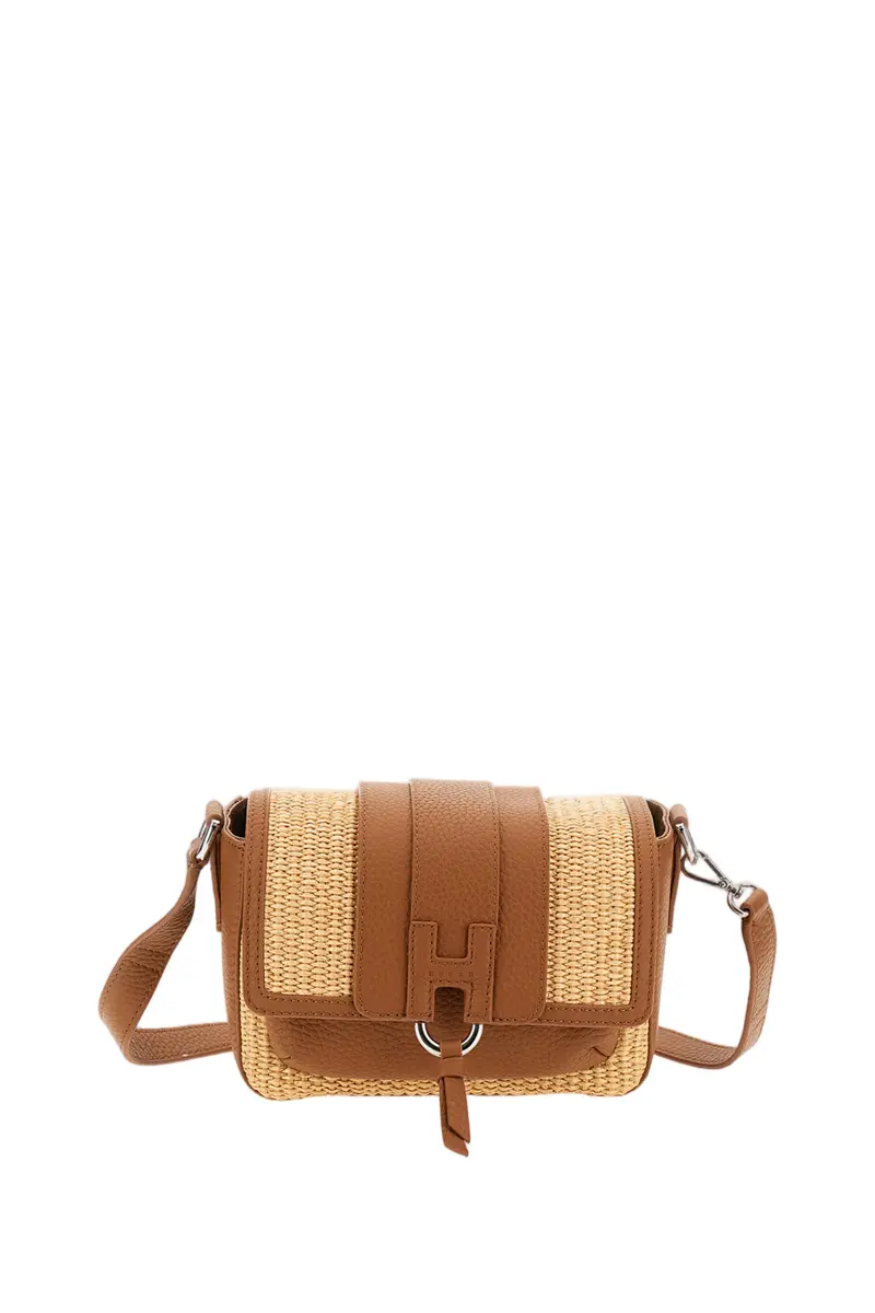 Brown Beige Hogan H01x Raffia Flap Bag 1