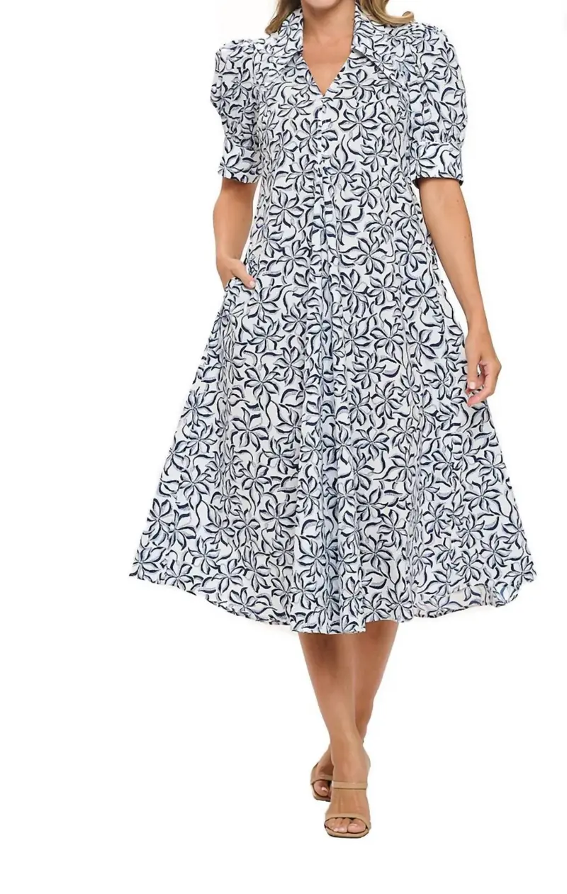 Bruan Midi Dress In Navy/White 1