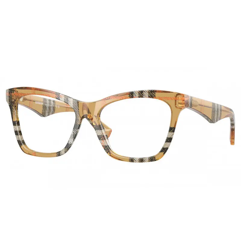 Burberry Eyeglasses Cat Eye Full Rim, Top Black On Vintage Check Frame And Clear Demo Lenses Lens Be24164121 1