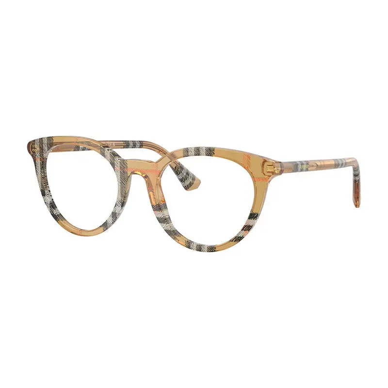 Burberry Eyeglasses Square Full Rim, Check Sand Frame And Clear Demo Lenses Lens Be24294163 1