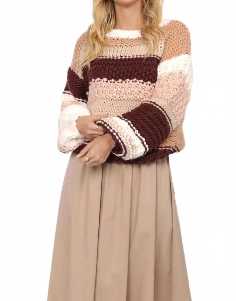 Butter Pecan Chunky Sweater In Burgundy Multi 1