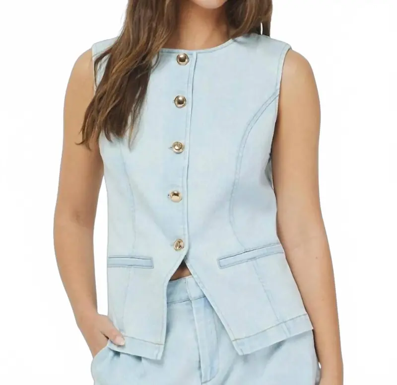 Button Down Vest In Light Denim 1