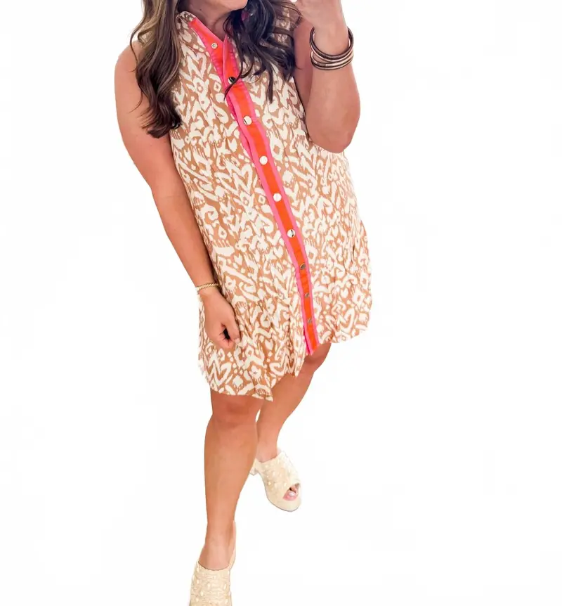 Button Up Dress In Pink And Orange 1