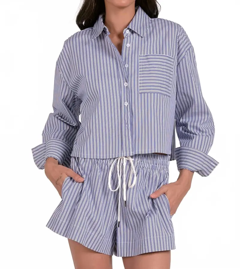 Button Up Top In Blue Stripe 1