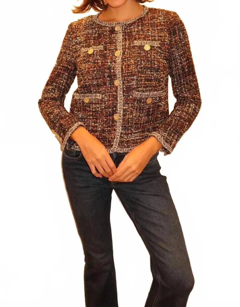 Buttons Tweed Jacket In Black Multi 1
