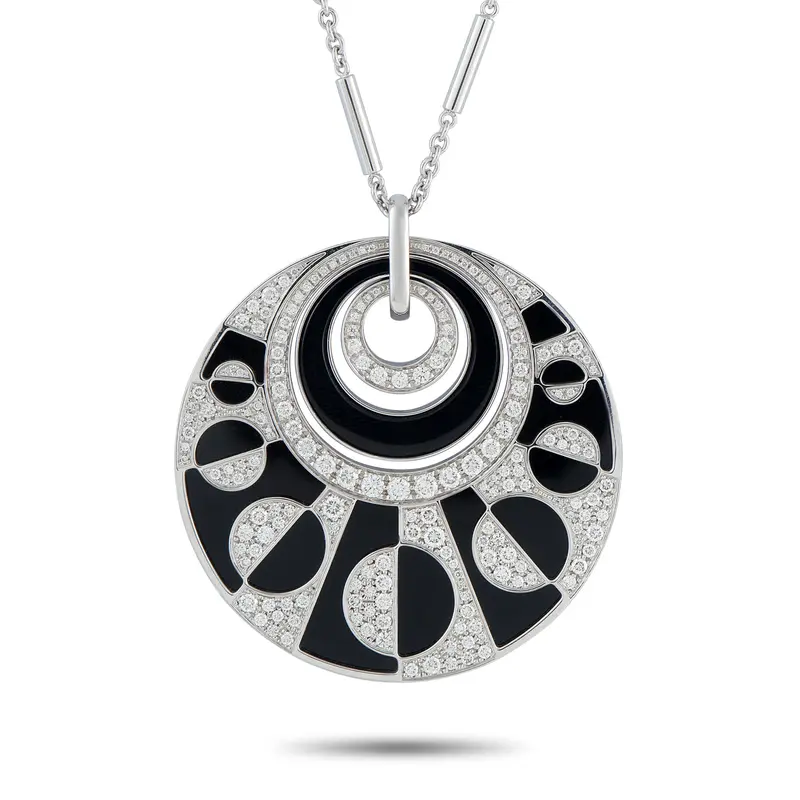 Bvlgari Intarsio 18K White Gold Diamond And Onyx Pendant Necklace #5184 1