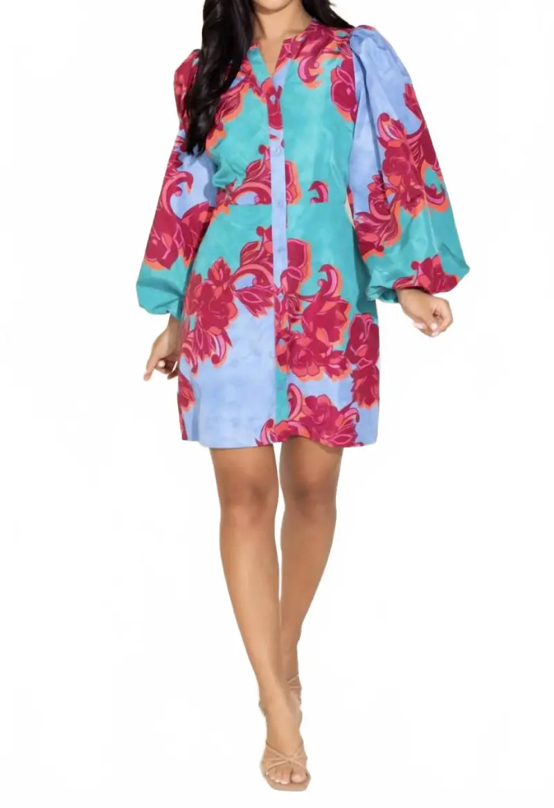 Cactus Flower Athena Dress In Multi 1