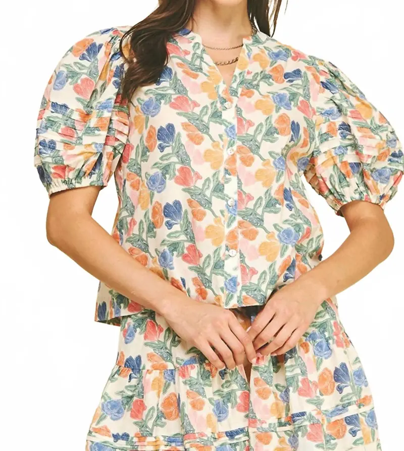 Cali Floral Blouse In Cream Multi 1