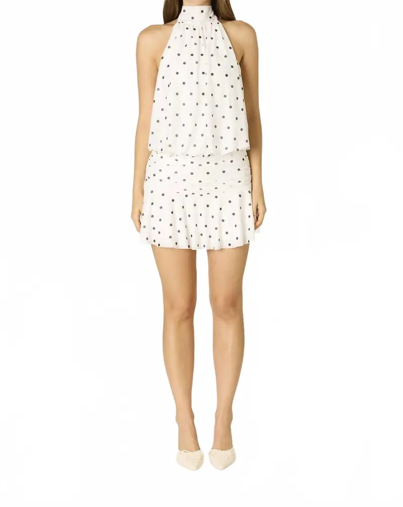 Camille Polka Dot Halter Mini Dress In White 1