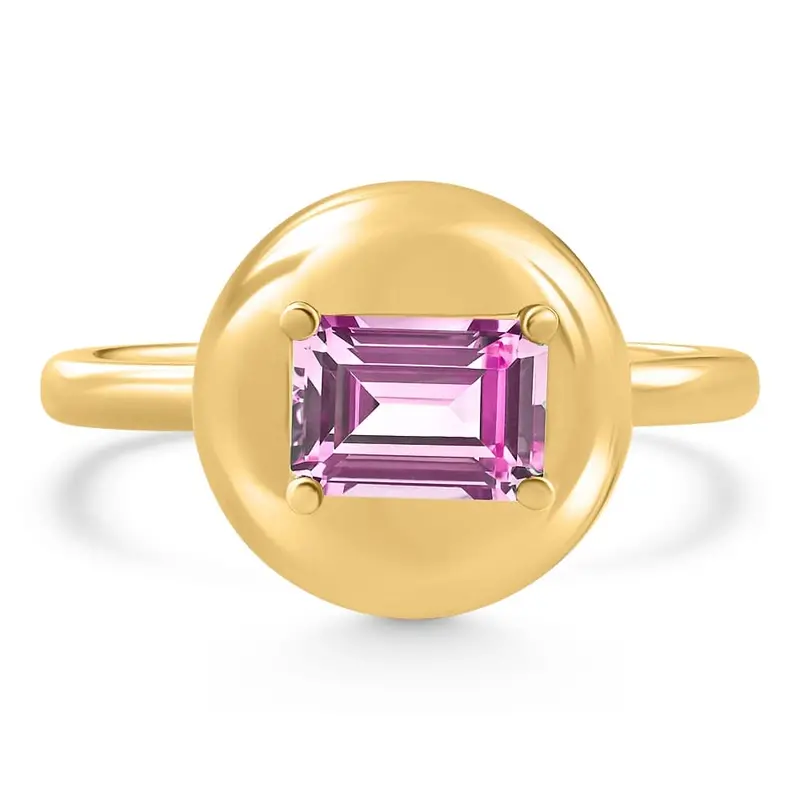 Candy Button 14K Yellow Gold Emerald Cut Pink Topaz Ring 1