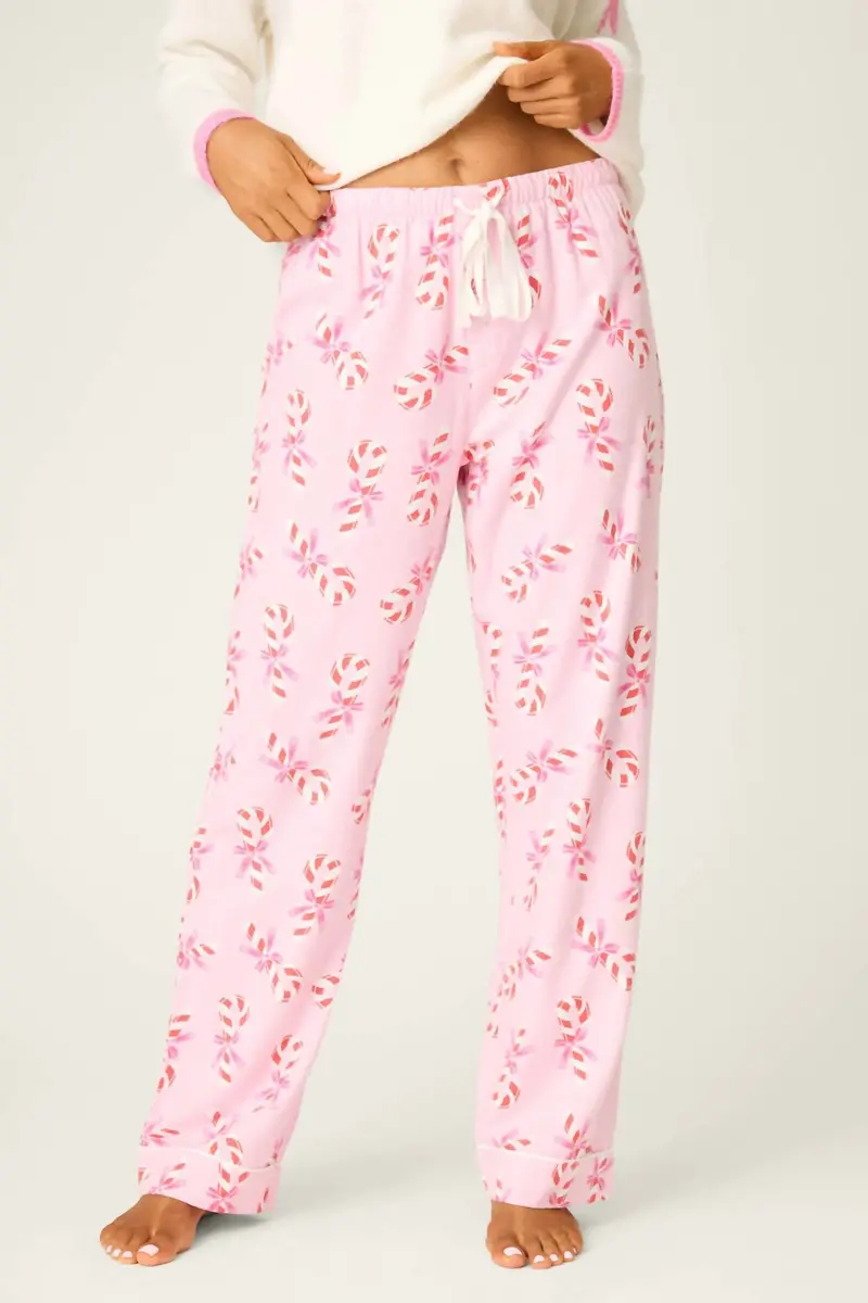 Candy Cane Flannel Pants In Baby Pink 1