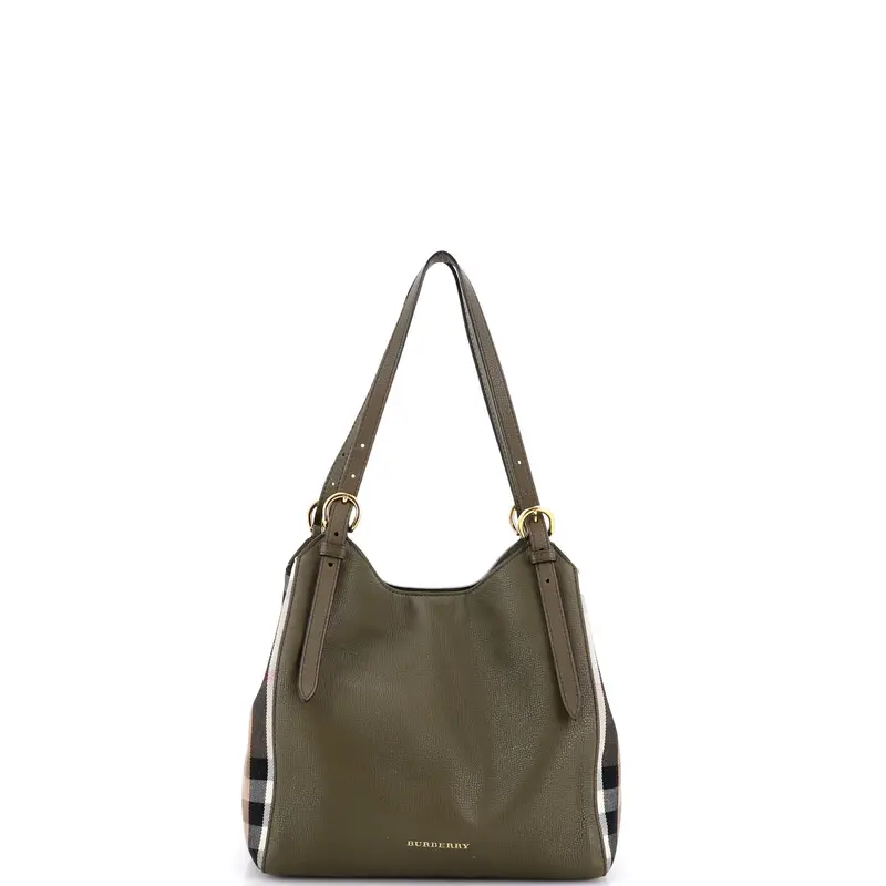 Canterbury Tote Leather And House Check Canvas Medium 1