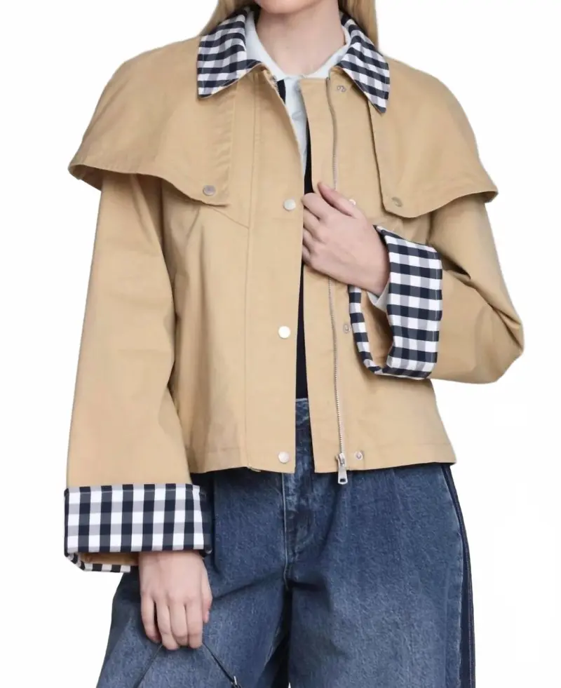 Cape Jacket With Gingham In Brown 1