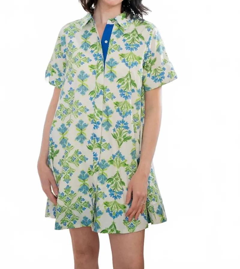 Caroline Mini Dress In Jade Blockprint 1