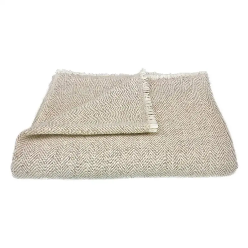 Cashmere Throw In Champagne Herringbone 1