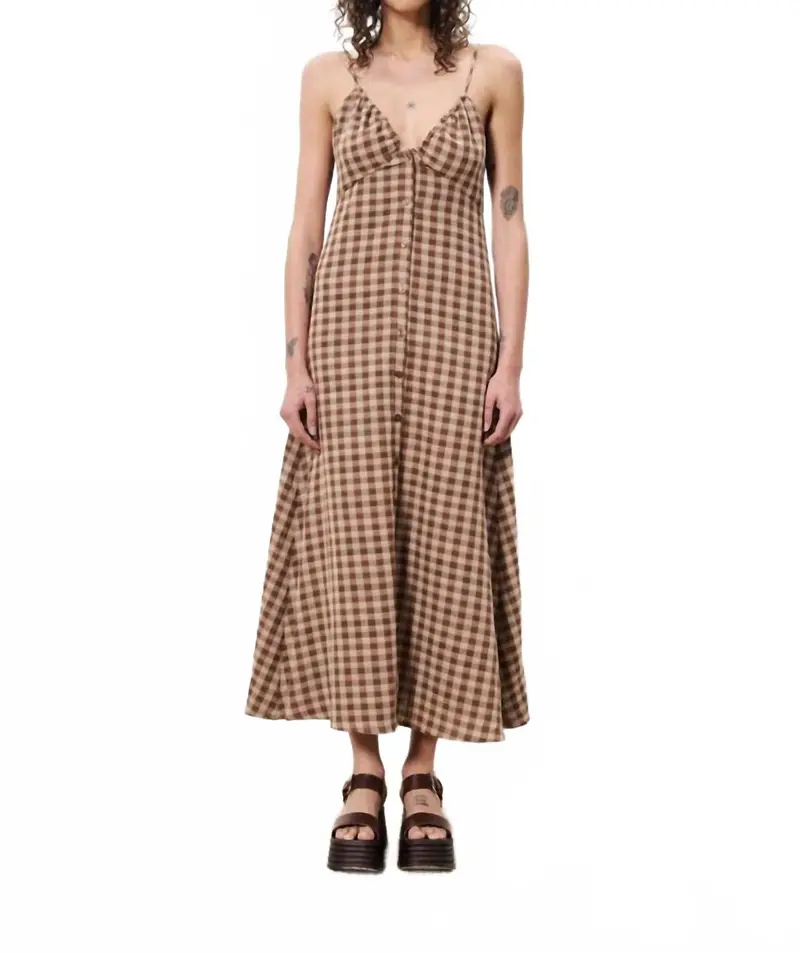 Casimira Gingham Maxi Dress In Ice Brown 1