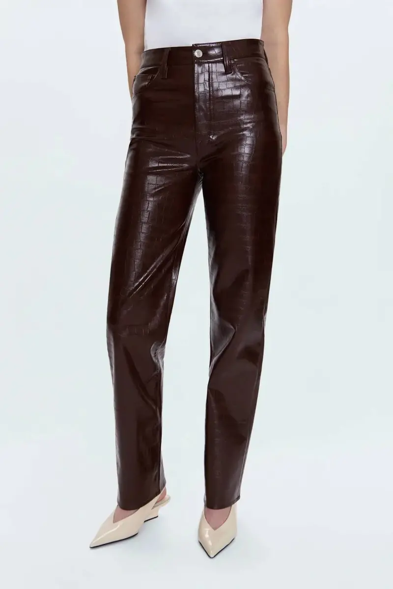 Cassie Straight Leg Pant In Brown Croc 1