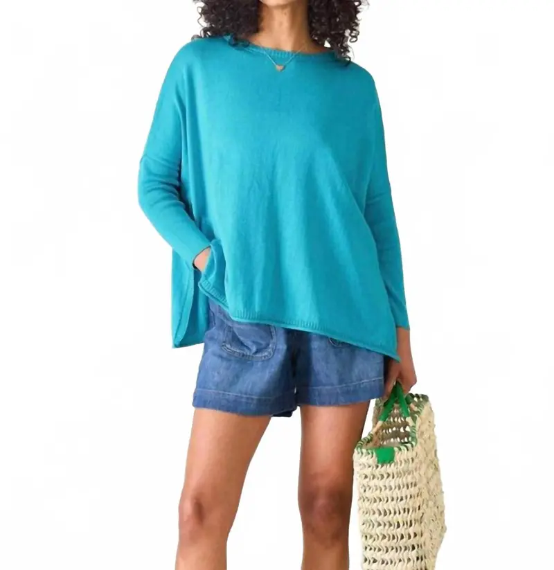 Catalina V-Neck Sweater - Petite In Teal 1