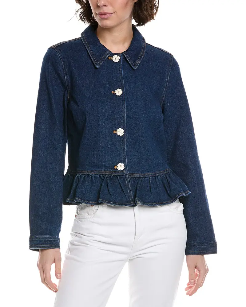 Cece Collared Peplum Denim Jacket 1