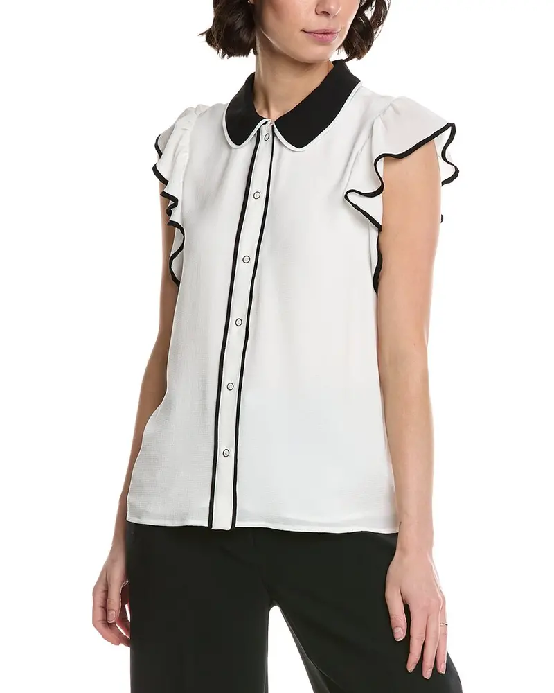 Cece Flutter Sleeve Collared Blouse 1
