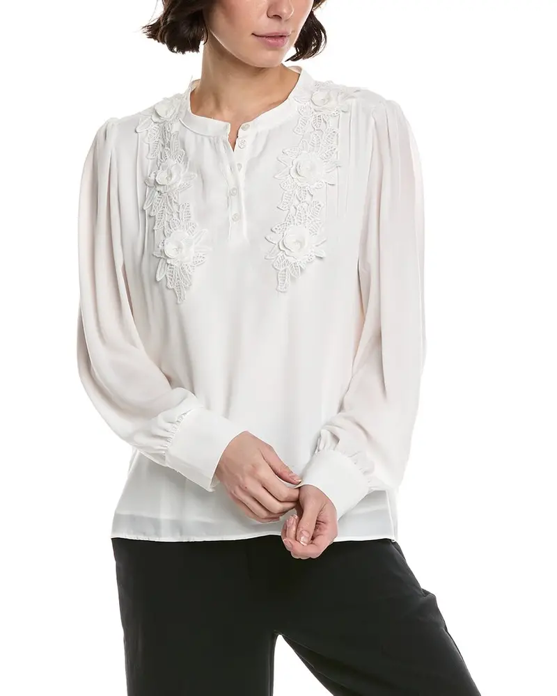Cece Half Placket Floral Lace Top 1