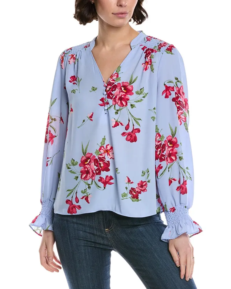 Cece Half Placket Smocked Top 1