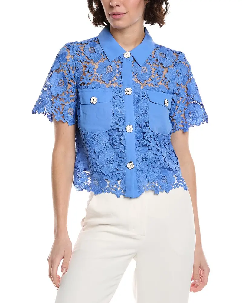 Cece Patch Pocket Button-Down Lace Top 1