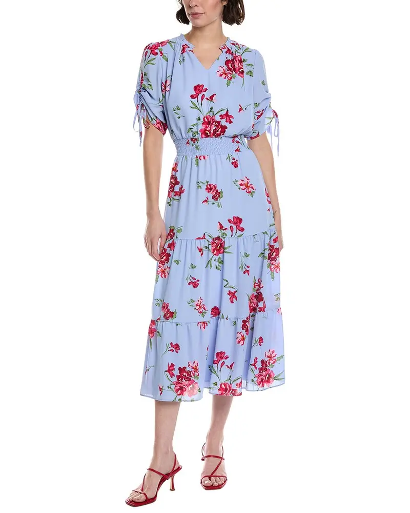 Cece Ruched Smocked Waist Tiered Midi Dress 1