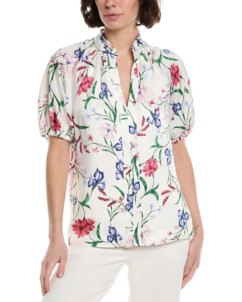 Cece Ruffle Neck Raglan Seam Split Neck Blouse 1