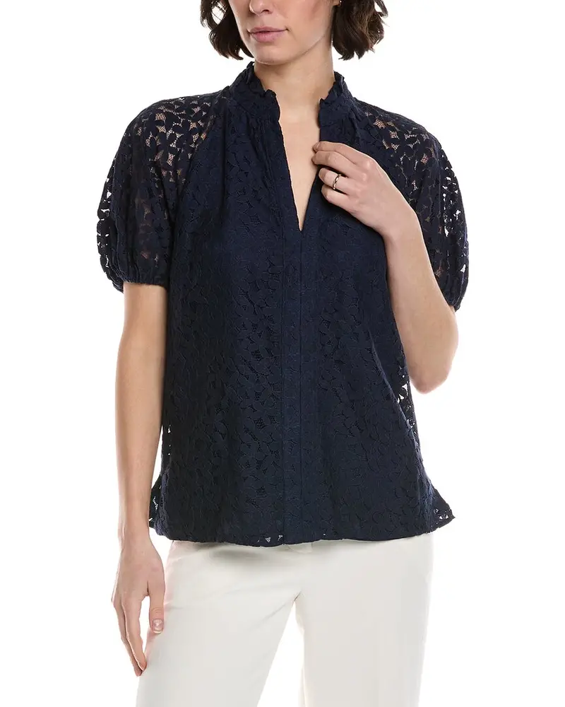 Cece Ruffle Neck Raglan Seam Split Neck Blouse 1